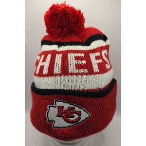 NFL Team Apparel Kansas City Chiefs Red White Black Knit Pom Beanie Hat OSFA